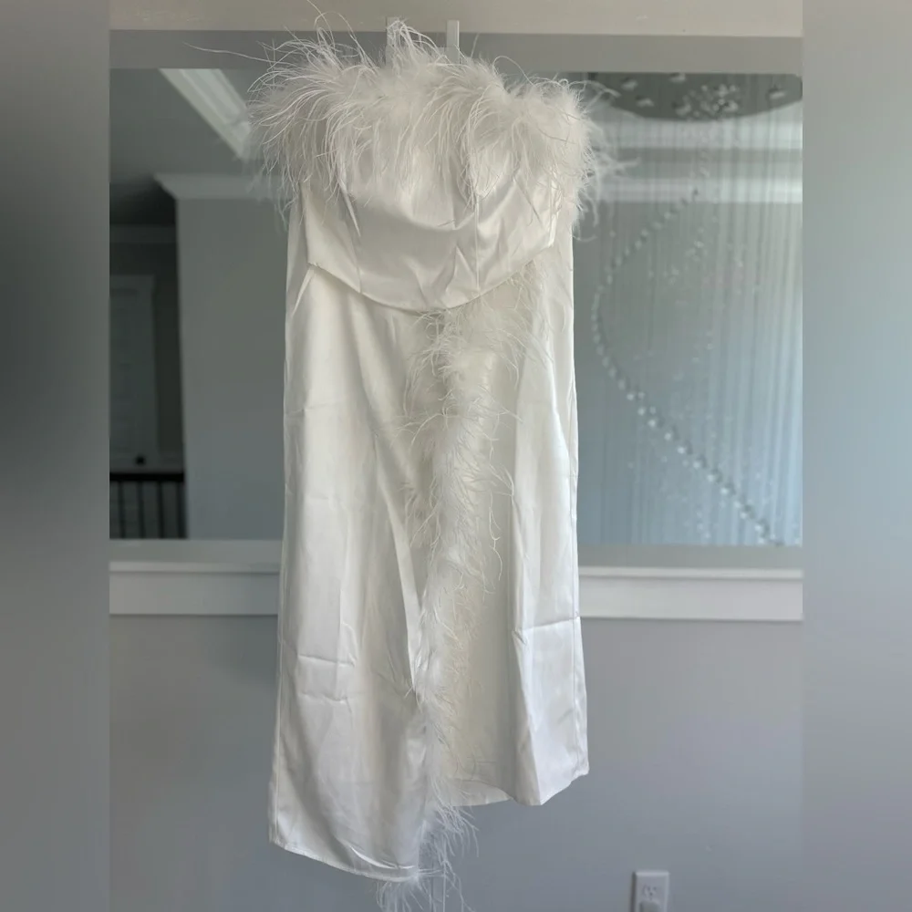 Hutch Faux Feather Strapless Crop Top And Column Maxi Skirt Set - Picture 5 of 11